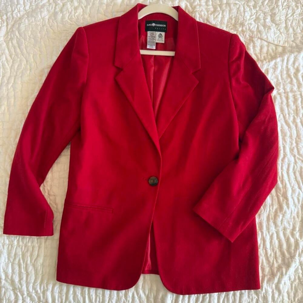 90s red pure wool blazer jacket sag harbor petite 14